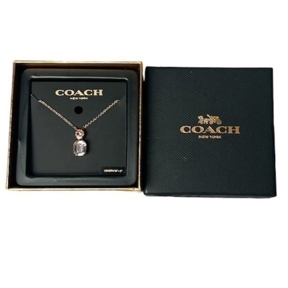 Coach emerald cut rose gold/ pink crystal necklace NWT - Picture 2 of 4